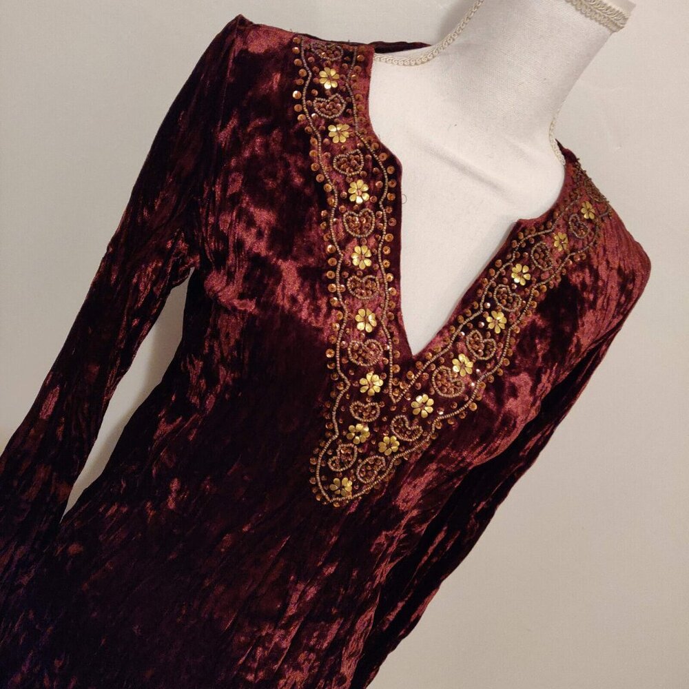 WOMAN'S Brown V-NECK VELVET TOP Long Sleeve Size S NWT